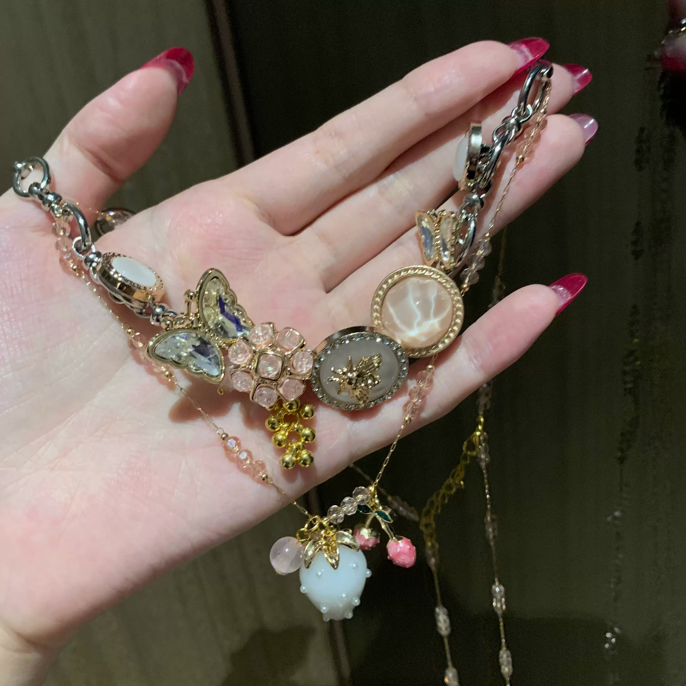 Independent Brand - French Vintage Strawberry Cherry - Layered necklace with a strawberry pendant