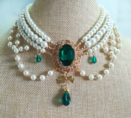 Rose of Sharon - Customized Lolita Pearl Necklace - with Gemstone Pendants Neckwear