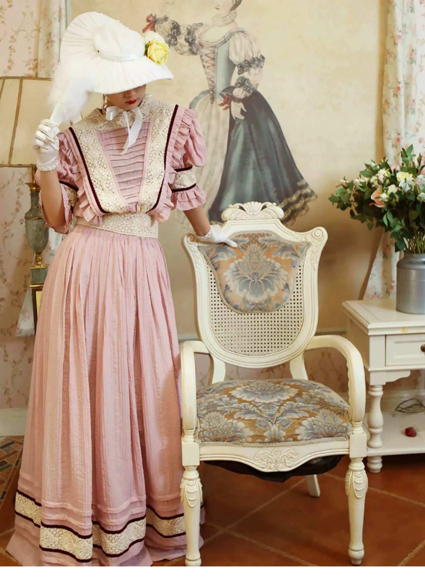 LACE GARDEN - Edwardian Rose Tea - Custom Edwardian Tea Dress with Pleated Bodice