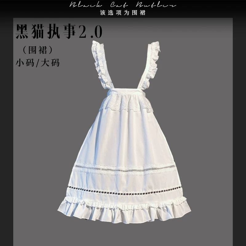Moon Lily - Black Cat Butler 2.0 - Black-and-White Maid Lolita Dress with Lace Bib – detail view 9