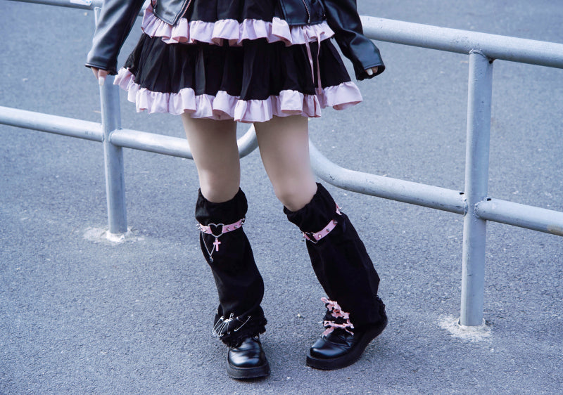 Strange Sugar - Gothic Suede Warm Leg Cover Black - Pink Socks