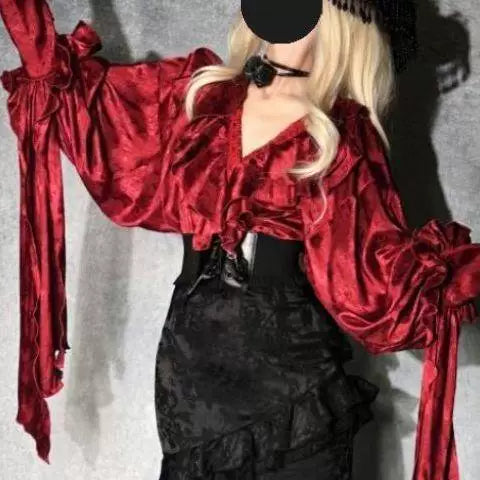 Sweetheart Dream Machine - Thorn Oracle - Gothic Blouse and Fishtail Skirt Set with Ruffled Sleeves