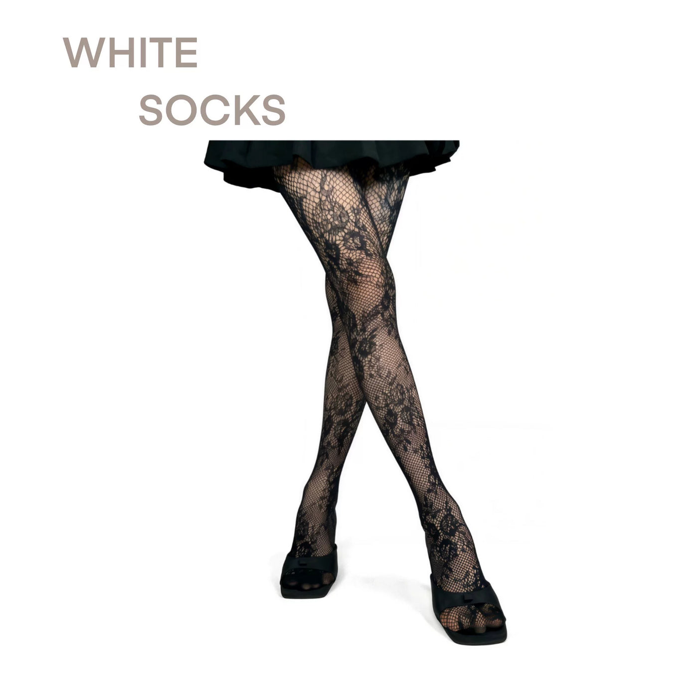 White Socks - Floral Mesh - Pantyhose with an Openwork Floral Pattern