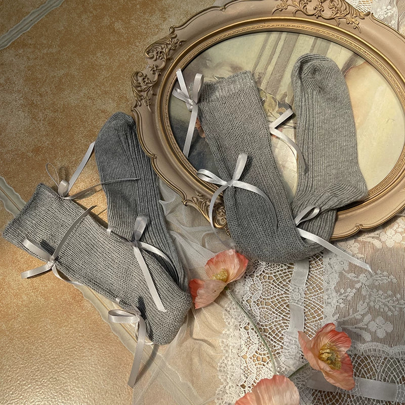 Sock Noble - Alice Ribbon - Slouch Mid-Calf Socks with Ribbon Ties