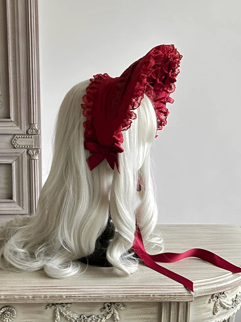 MAID - Gothic Lolita Lace Bonnet Wide Brim - Bow BNT Headwear Headwear