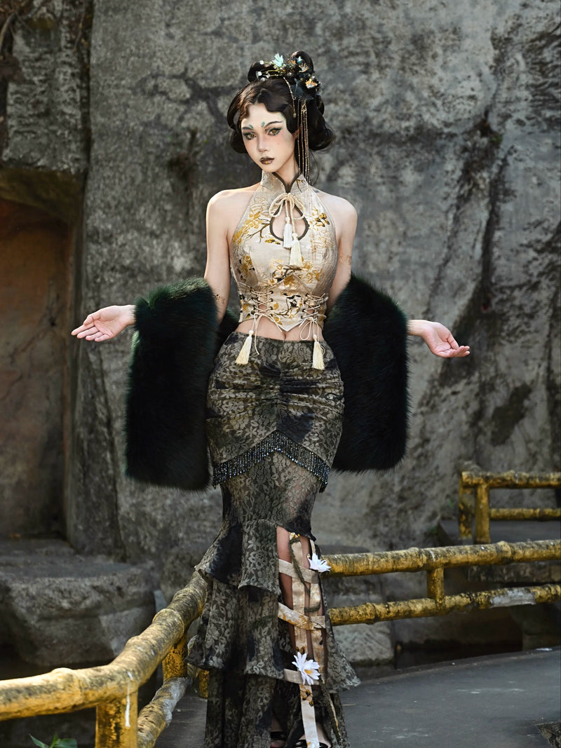 BLOOD SUPPLY: Spring Dragon Festival Jacquard Fringe Waist Cincher, product view 5
