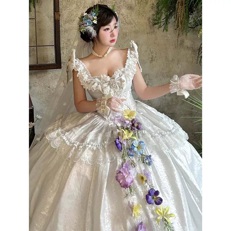 Flora Muse - White Moonlight Lover Lolita Gown - Pink