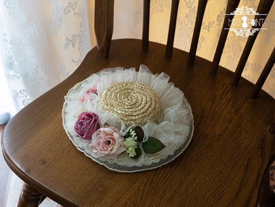Elegant Lolita Head Accessory pink straw hat