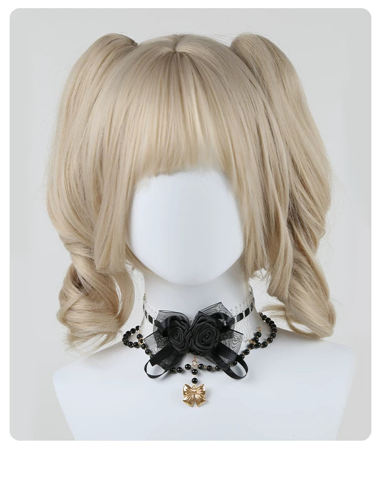 Independent Brand - Rose & Pearl - Lace Collar Necklace with Roses, Bows and Pearl Chain