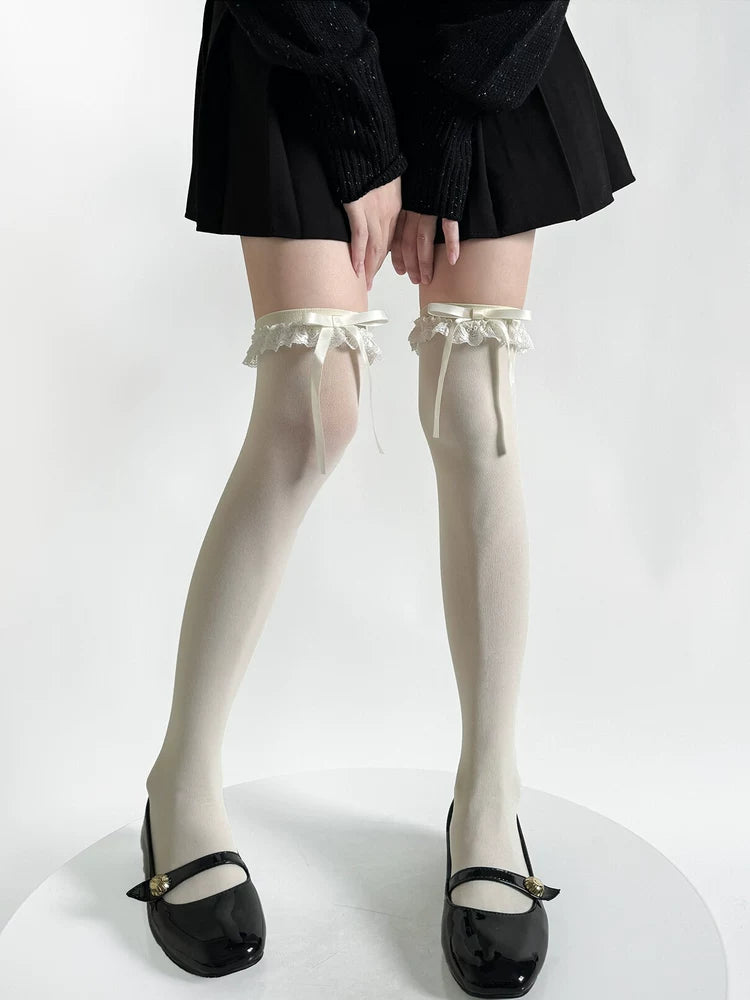 Fantasy Doll - Velvet Lace Bow - 50 cm over-the-knee socks with lace trim