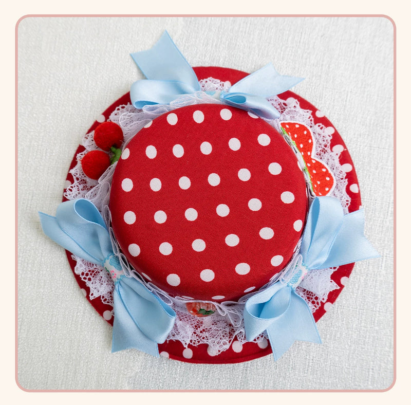 Stardust Rose - Strawberry Polka Dot - Six-Style Headwear Selection with Ice-Blue Ribbons