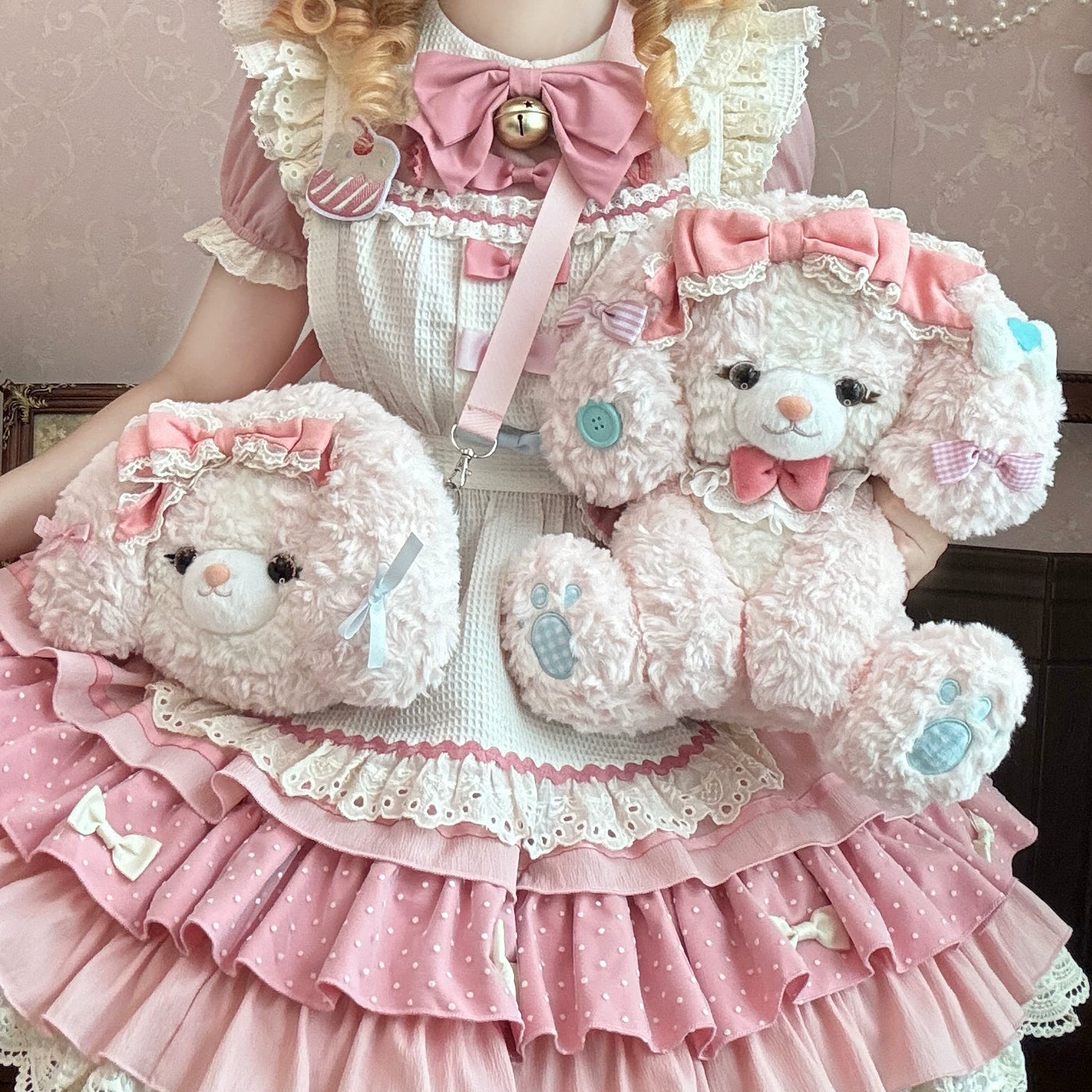 Taro small face plush Lolita crossbody bag front view