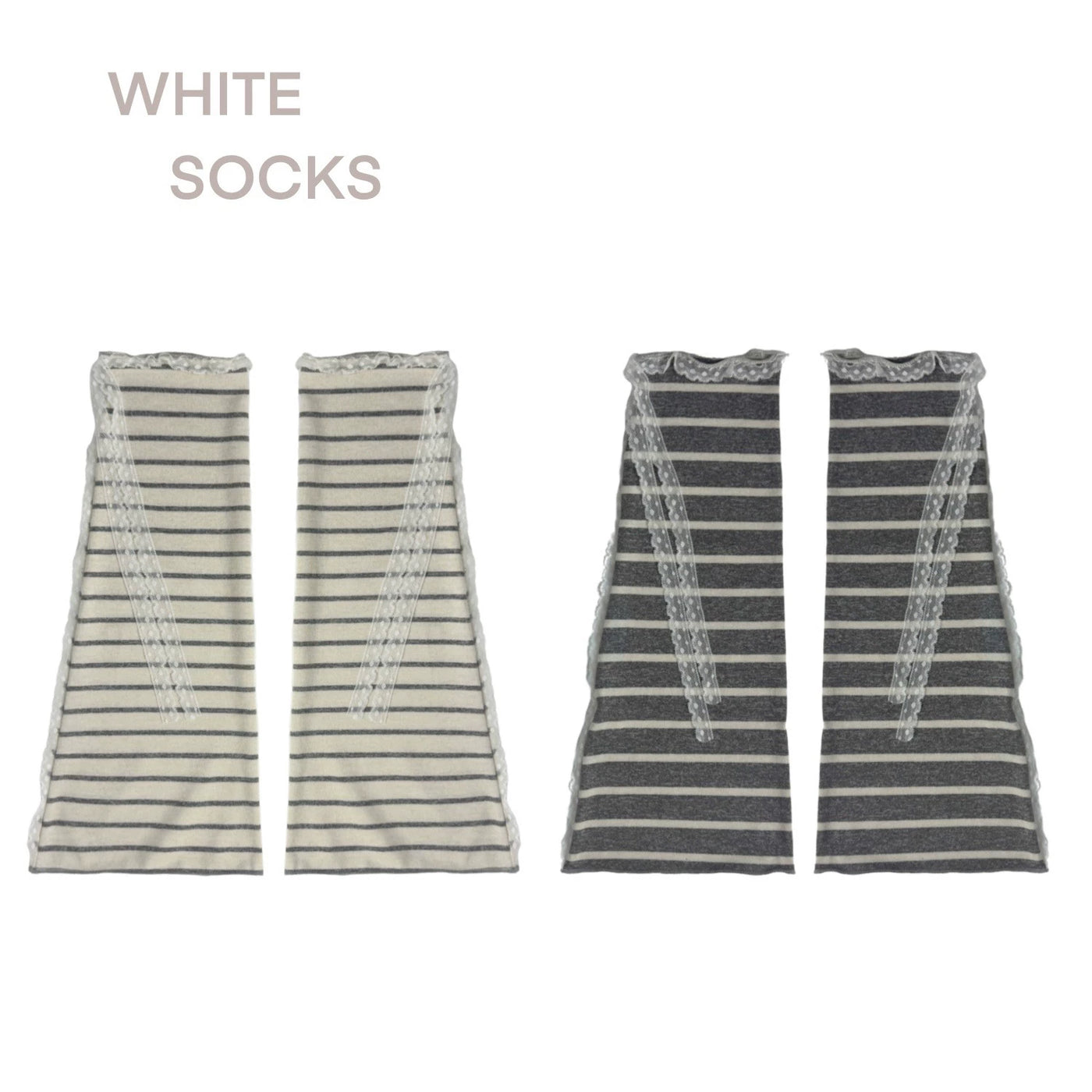 White Socks - Millennium Stripe - Striped Leg Warmers with Lace-Trimmed Openings