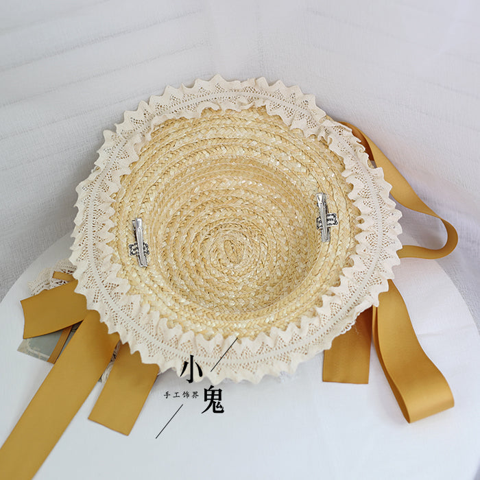Xiaogui - Flower Lolita Tea Party Straw Hat - Headwear