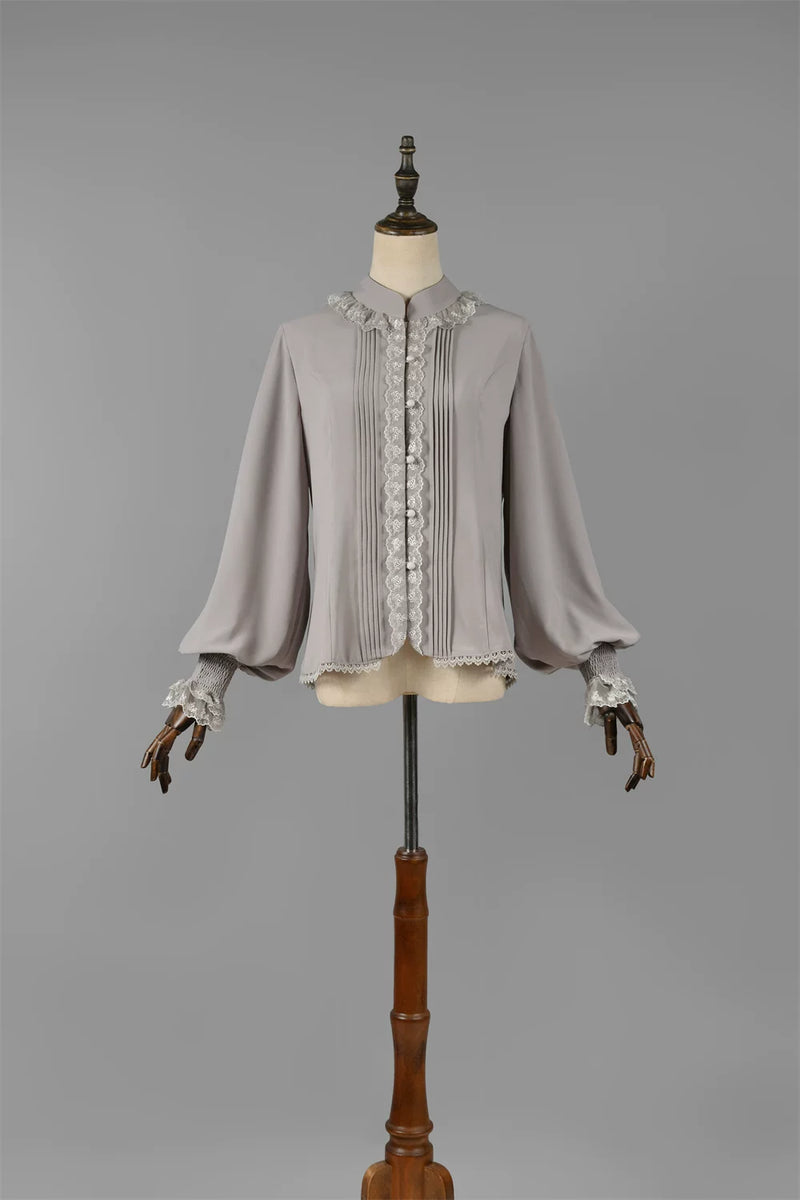 Strawberry Witch String Melody Chiffon Lolita Blouse - Silver Grey