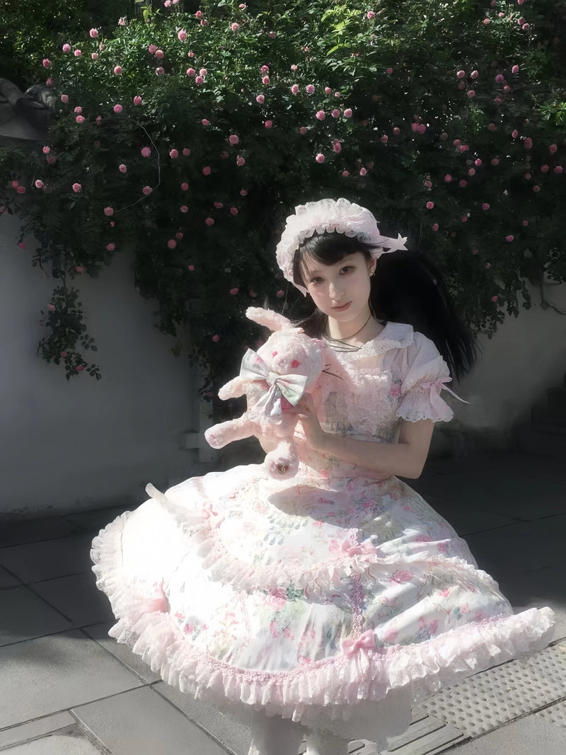 Tata Long Ear - 2025 Spring Vintage Floral Lolita - Tiered sweetheart