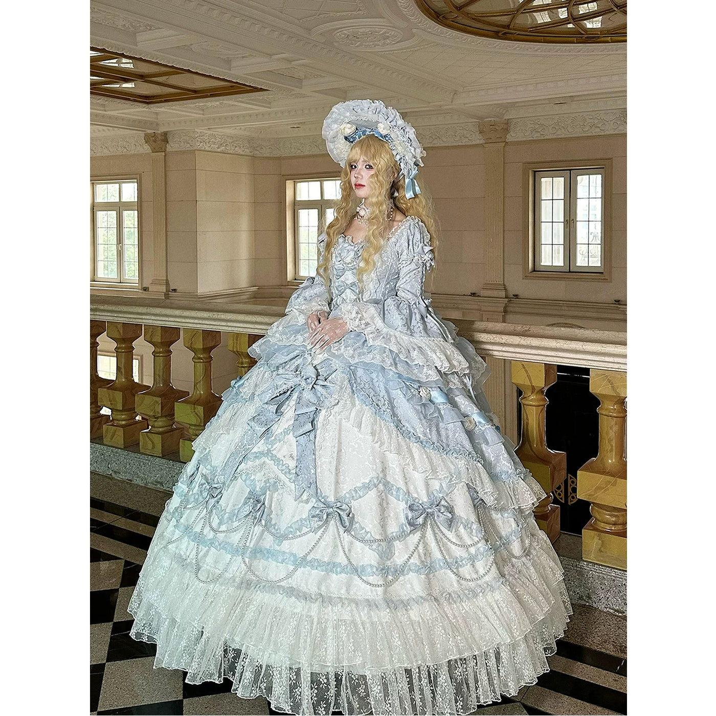 Dream Island - Rococo Sweet Lolita Gown - Blue floor-length tiered