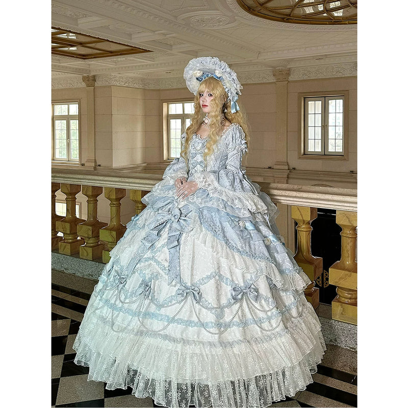Dream Island - Rococo Sweet Lolita Gown - Blue floor-length tiered