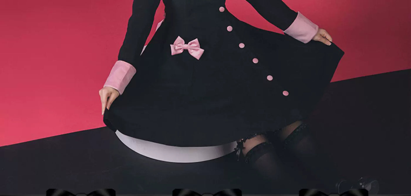 Baozi Pig - Sugar Heart Bomb - Black OP Dress with Pink Sailor Collar