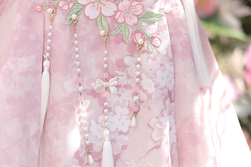 Sweet Promise - New Chinese-Style Blossom - Pink princess dress with floral embroidery and lace-trimmed top