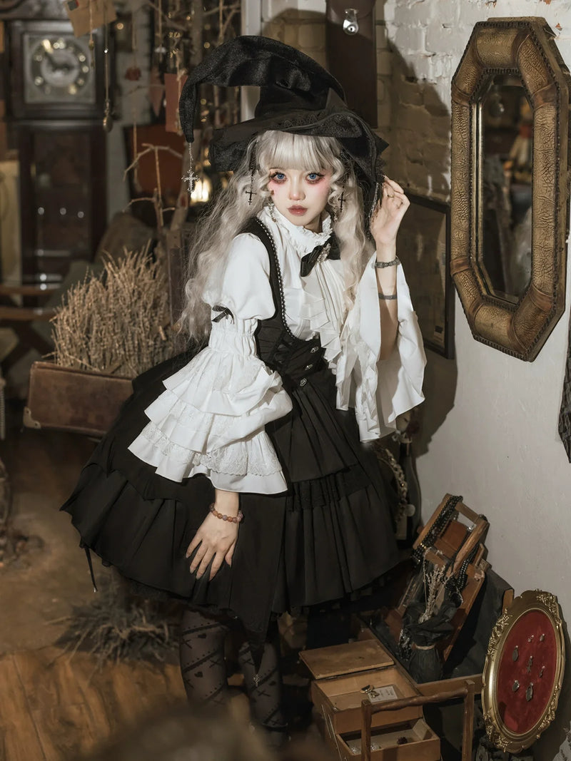 Your Princess - Dawn Witch - Black Gothic Lolita JSK Dress + White Blouse