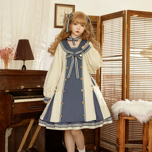 Yueele - Blue Apricot Winter - Plus-Size Sweet Lolita OP Dress - front view
