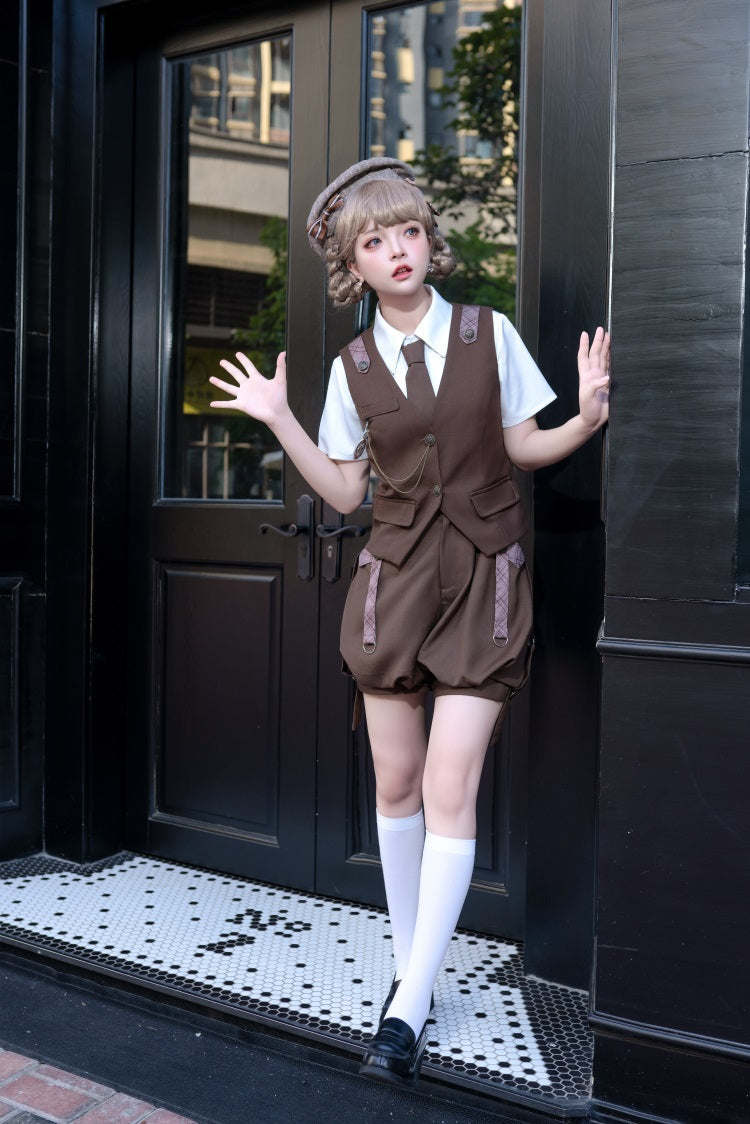 Letters from Unknown Star - Ouji Lolita Brown Short & Shirt Set - Innerwear