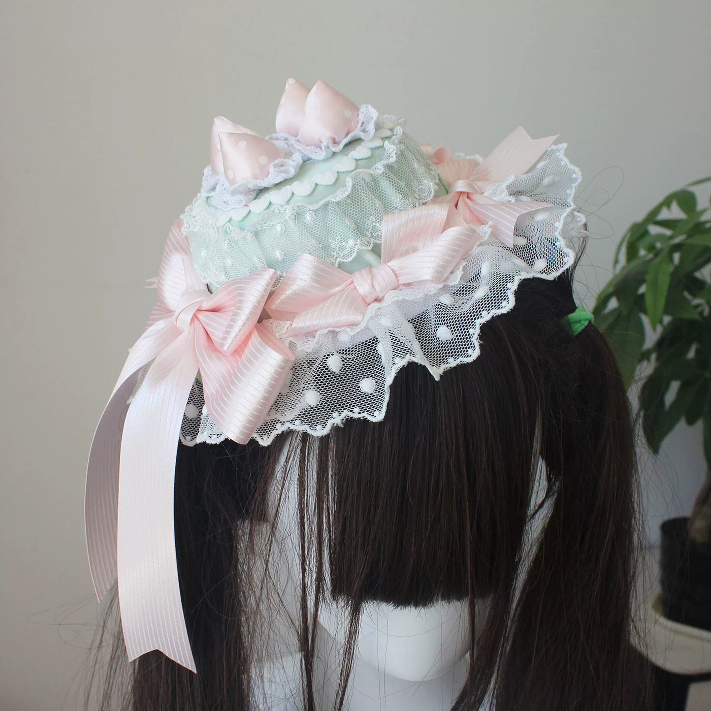 Deer Girl Handmade - Strawberry Angel Cake - Mini Top Hat with Ribbon Bows