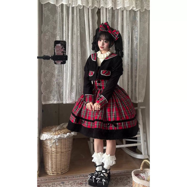 Cat Tea Bear British Plaid Plush Lolita Separates — additional product view