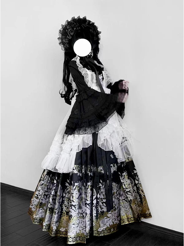Creamy - Ming-Inspired Gothic - Cross-Collar Blouse and Mamian Skirt Set with Pipa Sleeves