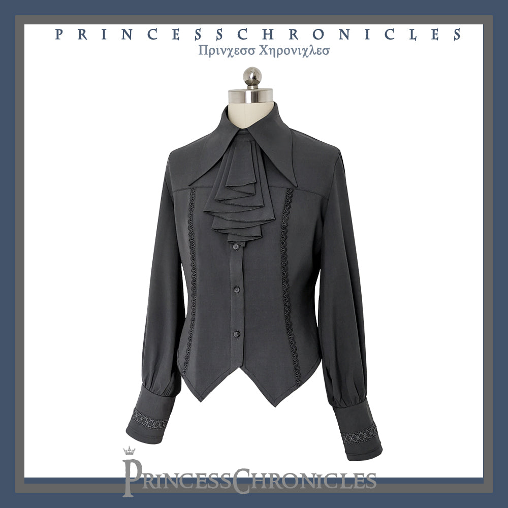 Princess Chronicles - Black and Blue - Retro Ouji Lolita Shirt, Mutton Sleeves