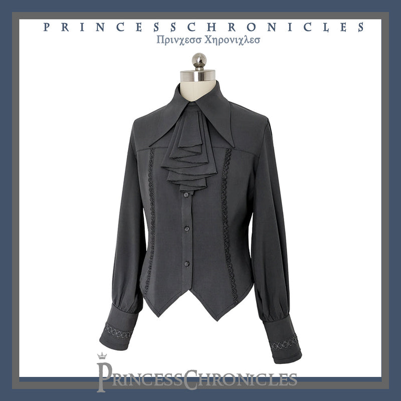 Princess Chronicles - Black and Blue - Retro Ouji Lolita Shirt, Mutton Sleeves