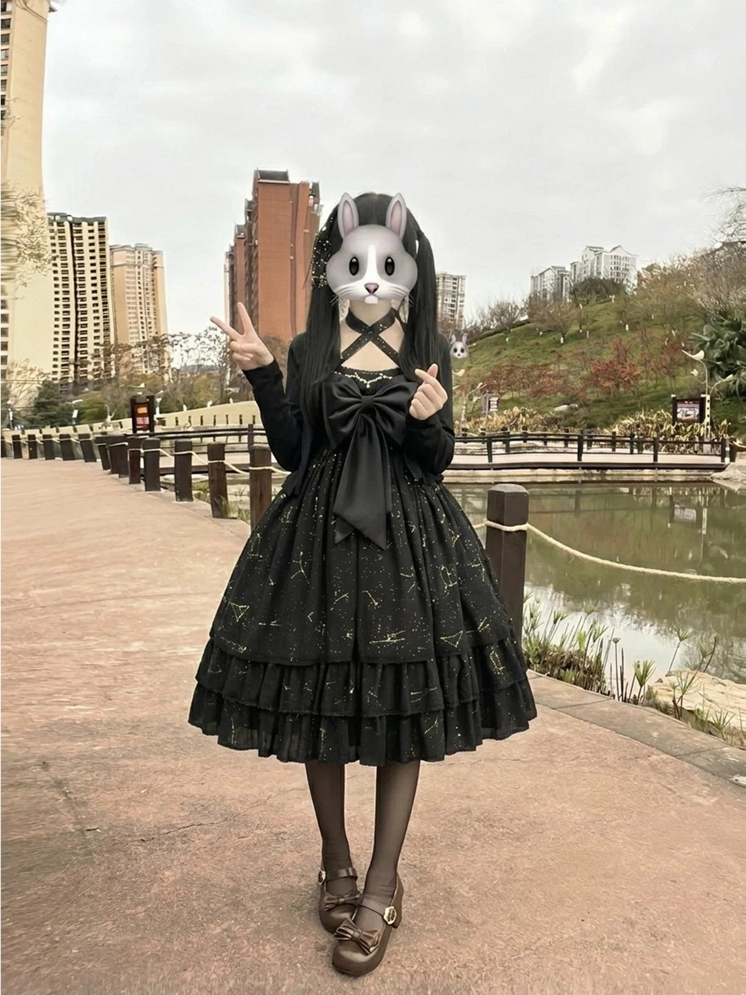 Creamy - Black Shell - OP Dress Set with Cardigan and Bow