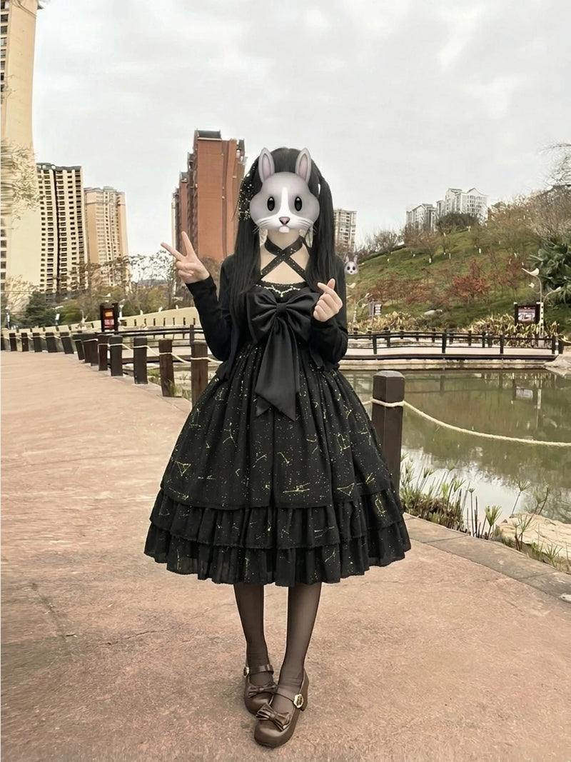 Creamy - Black Shell - OP Dress Set with Cardigan and Bow