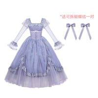 With PUJI - Wisteria in the Mist - Classic Lolita OP Dress, Boned Bodice Detail - OP with a pair of detachable bows In stock / S