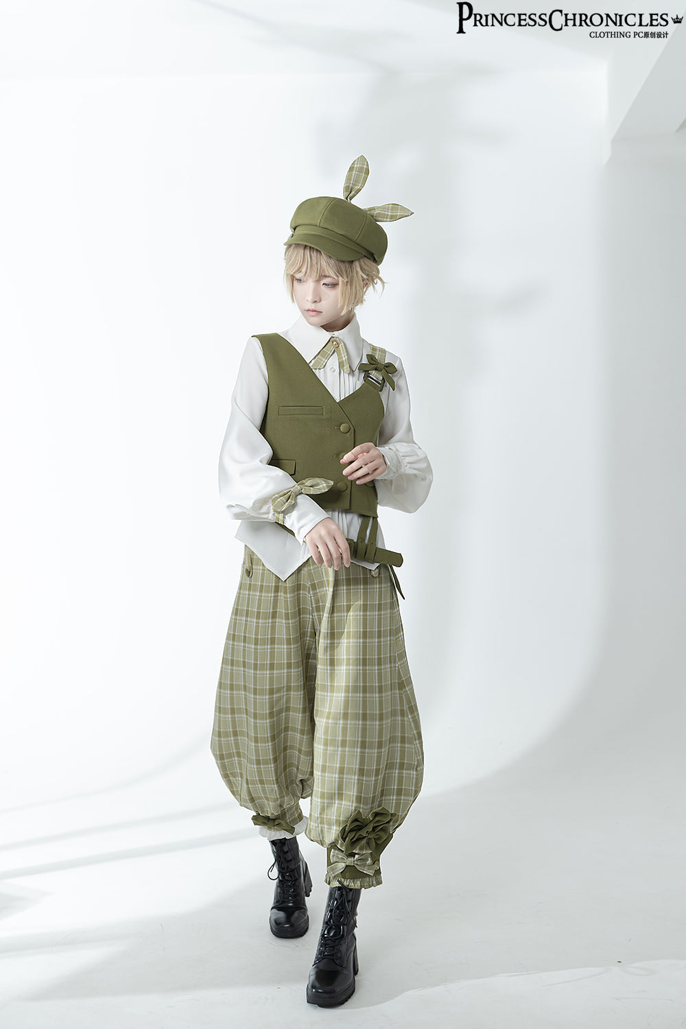 Princess Chronicles - Secret Morning Paper - Ouji Lolita Shirt, Matcha Green Capri Pants