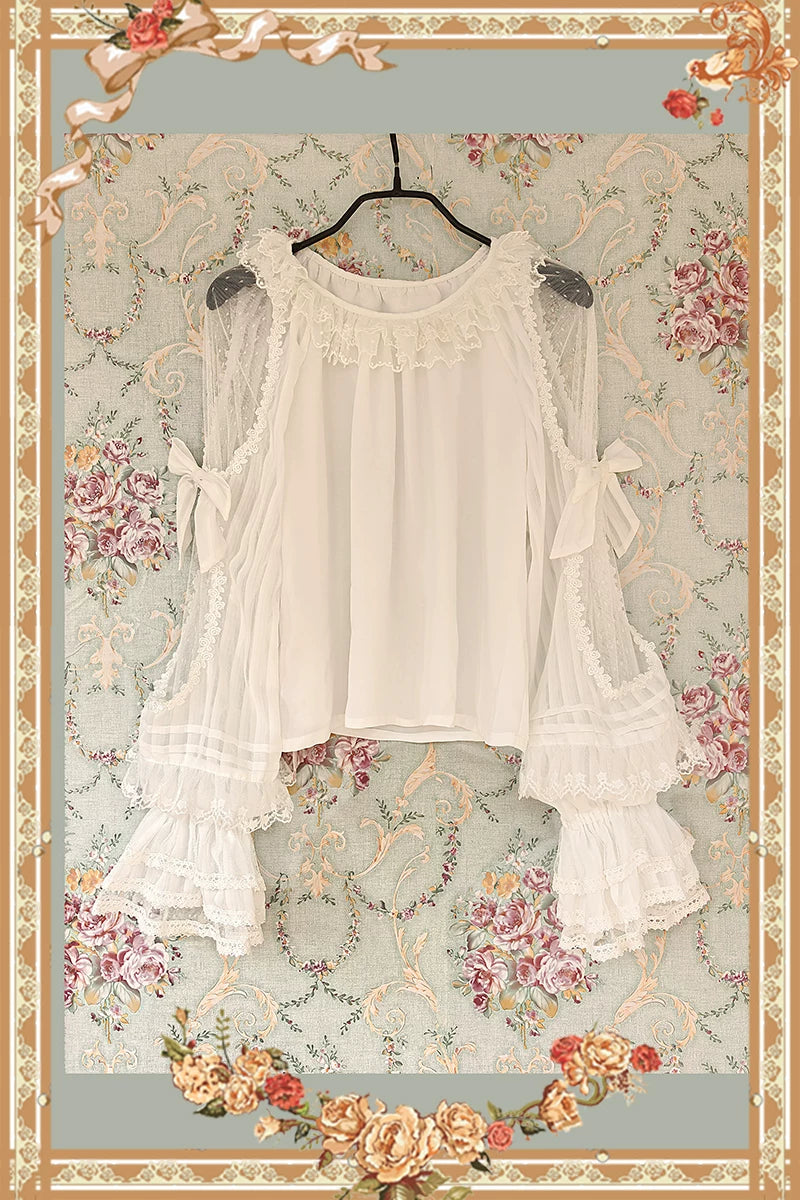 Infanta - Morning Dew - Lace-Sleeve Chiffon Blouse