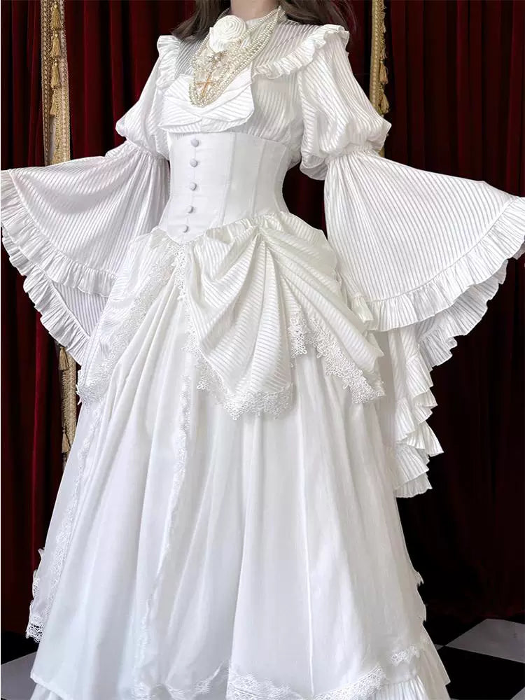 White Gothic Lolita blouse-and-skirt set with hime sleeves