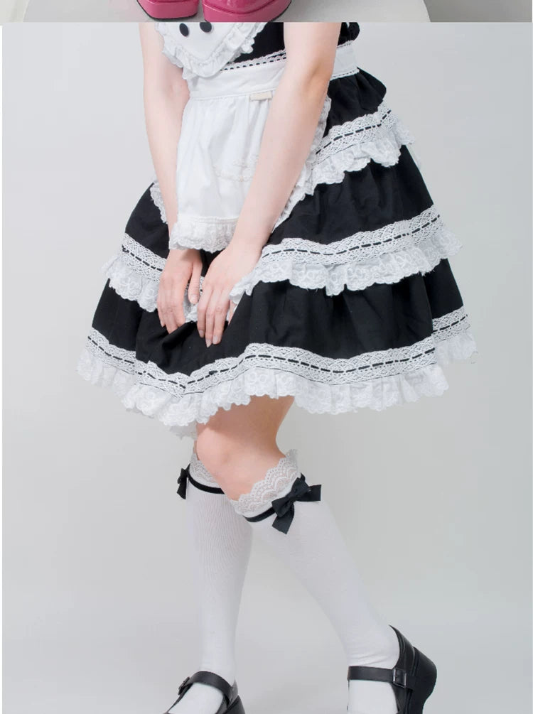 roji roji - Doll Ribbon - Lace-Trimmed Cotton Socks with Bow Accents