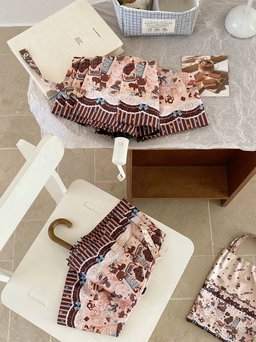 Independent Brand - Milk Coffee Calico Cat - Cat-Print Sun/Rain Umbrella
