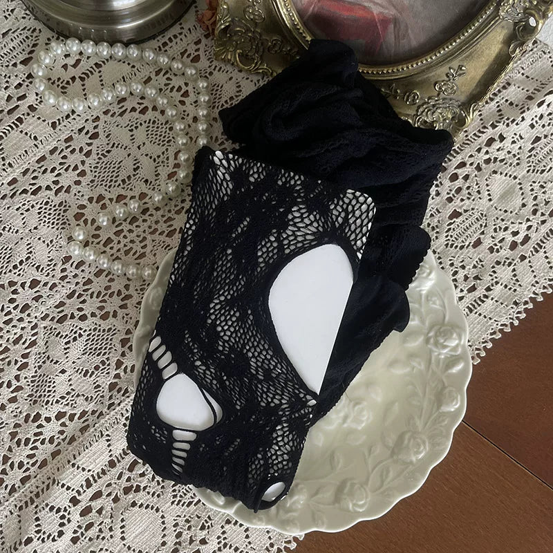Sock Noble - Camellia Noir - Black socks with lace openwork and buttoned details