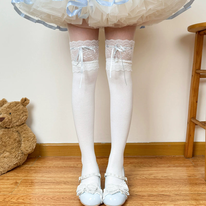 Chubby Bear Tales - Blue Lace Collection - Socks with Blue Bows and Layered Details