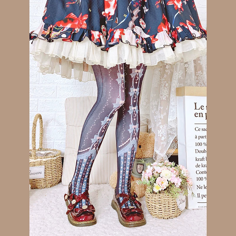 roji roji - Moonlit Curtain - 120D Moon-and-Star Printed Pantyhose