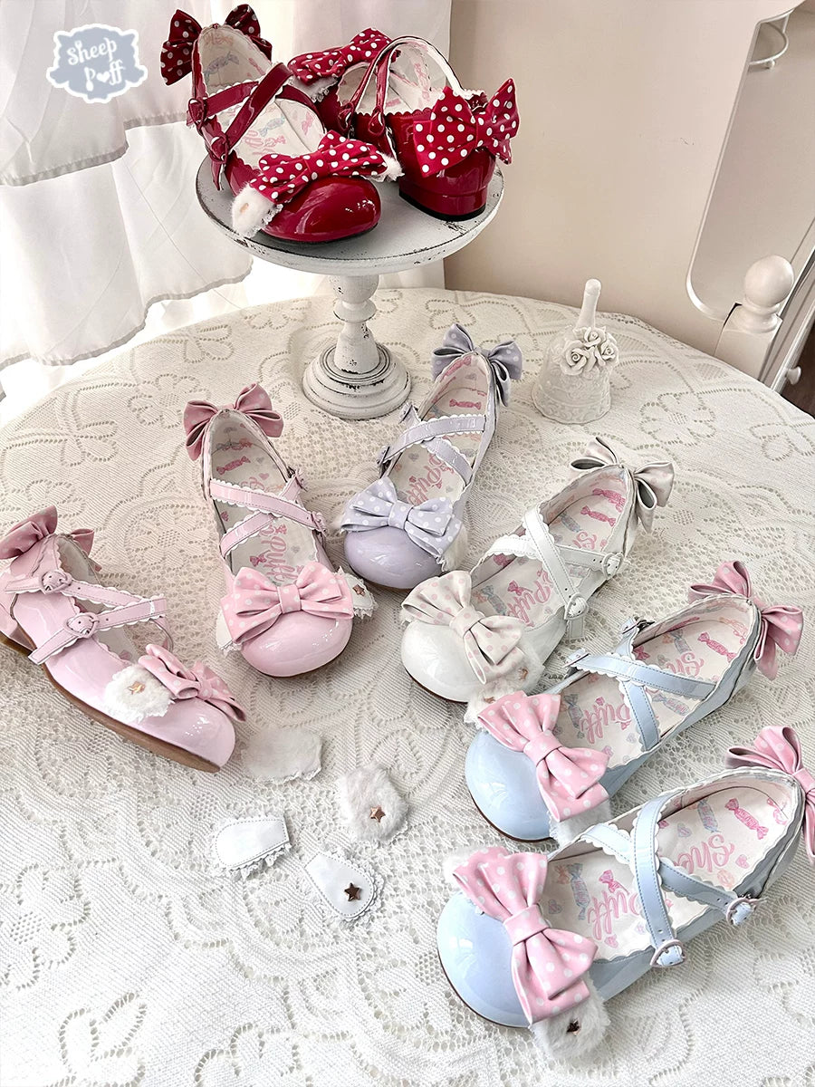Sheep Puff Puppy Gummy Lolita shoes with adorable sheep and puppy design, featuring colorful puff accents and cute footwear style.