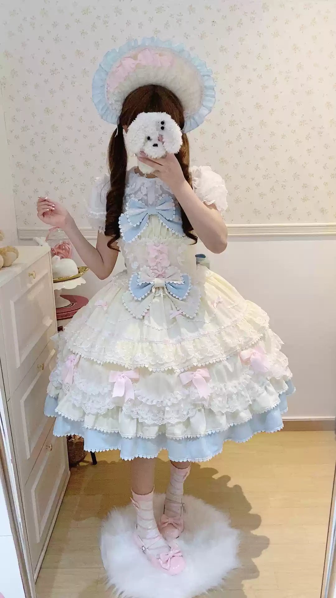 Fondant Cake - Summer Sweet Lolita JSK Dress, Tiered Ruffles and Bows (L M M) S / L M S) 42612:762143