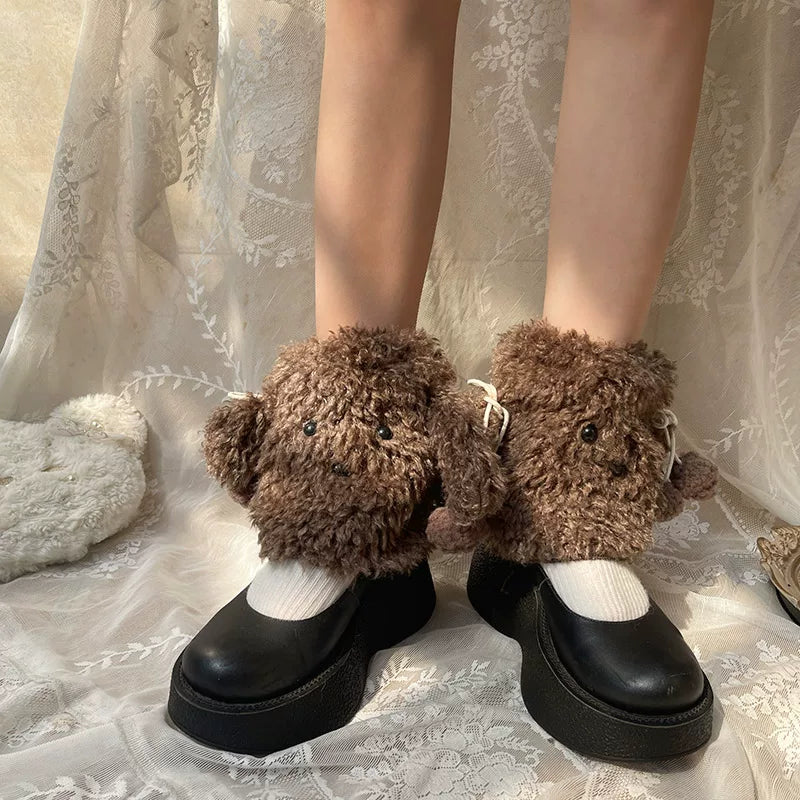 Sock Noble - Big-Eared Dog - Curly Plush Leg Warmers with Dog-Face Detail