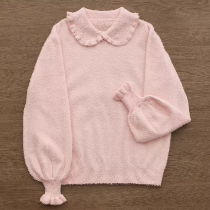 MIST - Warm Turtleneck - Lolita knitwear with a high collar and puff sleeves