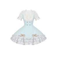 With PUJI - Sea Salt Snow Crest - Lolita OP Dress, Ruffle Trim & Stand Collar - Ruffled Short OP In Stock / S