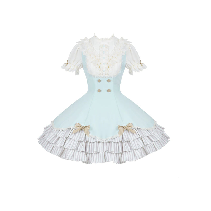 With PUJI - Sea Salt Snow Crest - Lolita OP Dress, Ruffle Trim & Stand Collar detail view 7