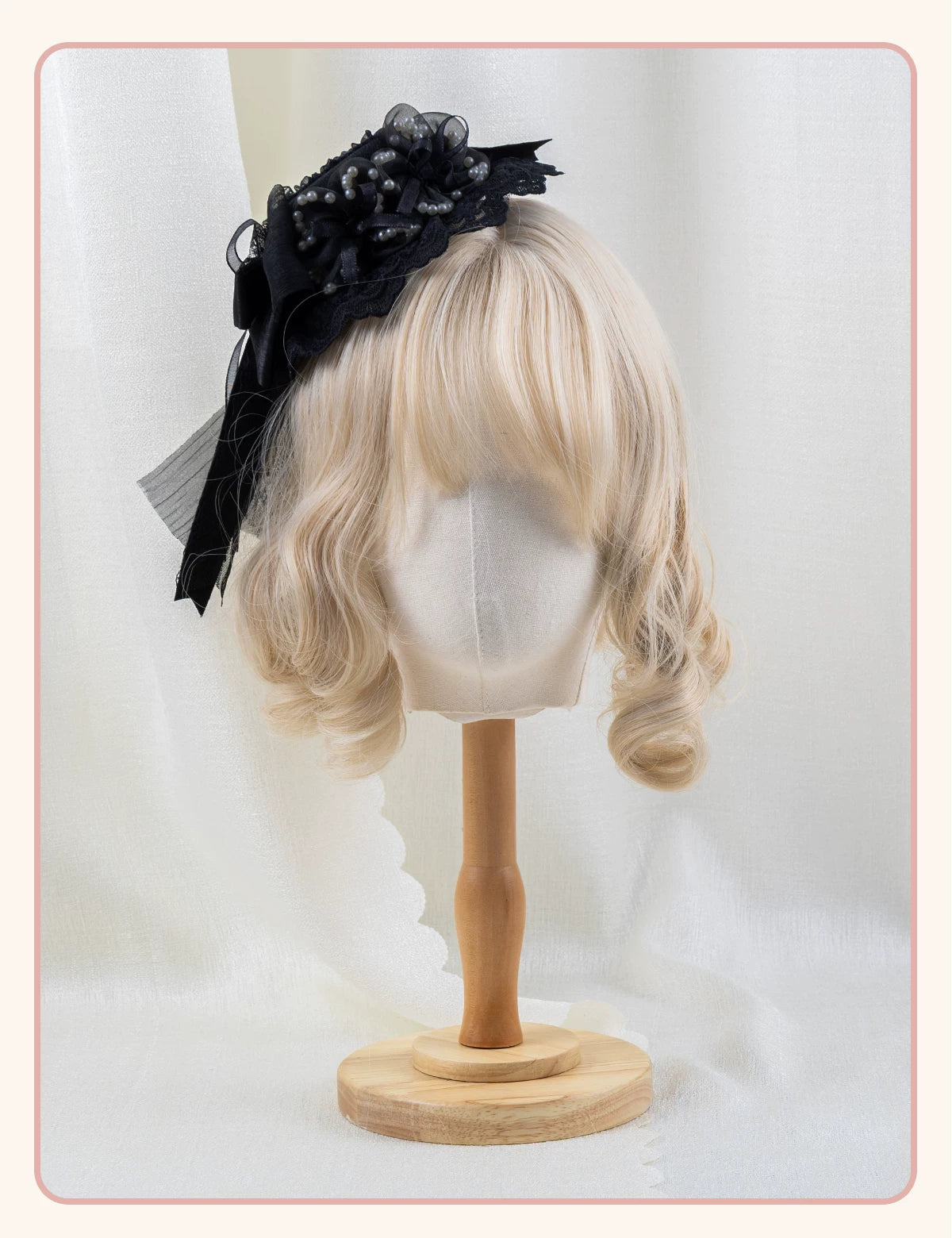 Stardust Rose - A035 Black Lace - Black Lace Headwear and Hand Sleeves with Ribbon Bows